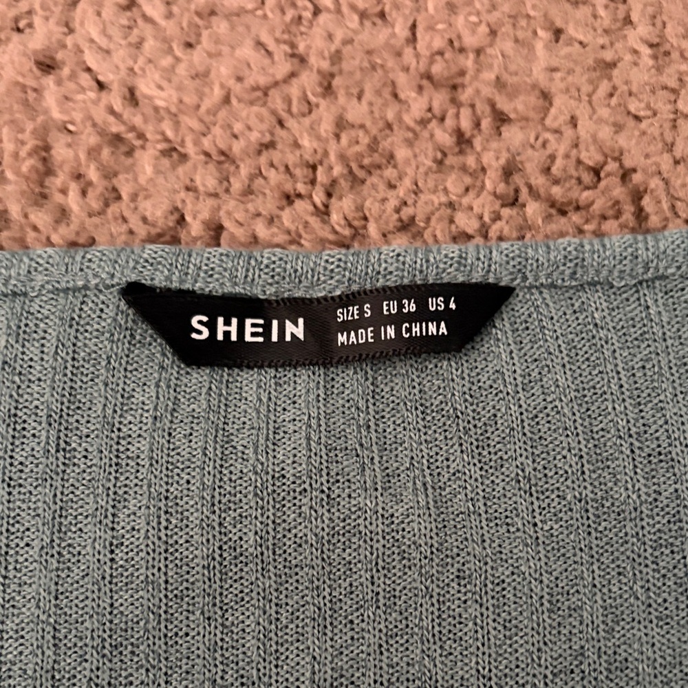 SHEIN Teal Ribbed Crop Top - Picture 2 of 3